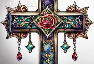 hook cross with watercolor background tattoo idea