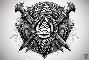 Valhalla sword shield axe Valknut chains tattoo idea