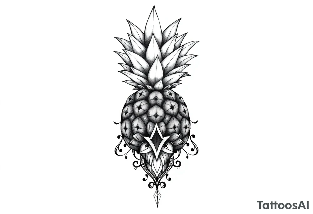 Bushy crown pineapple vagina, design to go over vagina , erotic vagina area design, anus to be at the bottom tattoo idea