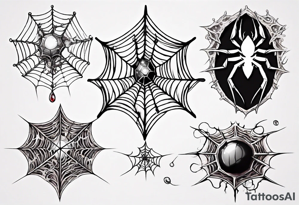 Tangled spiderweb in the shape of a jewel with blood drops and dragon spikes tattoo idea