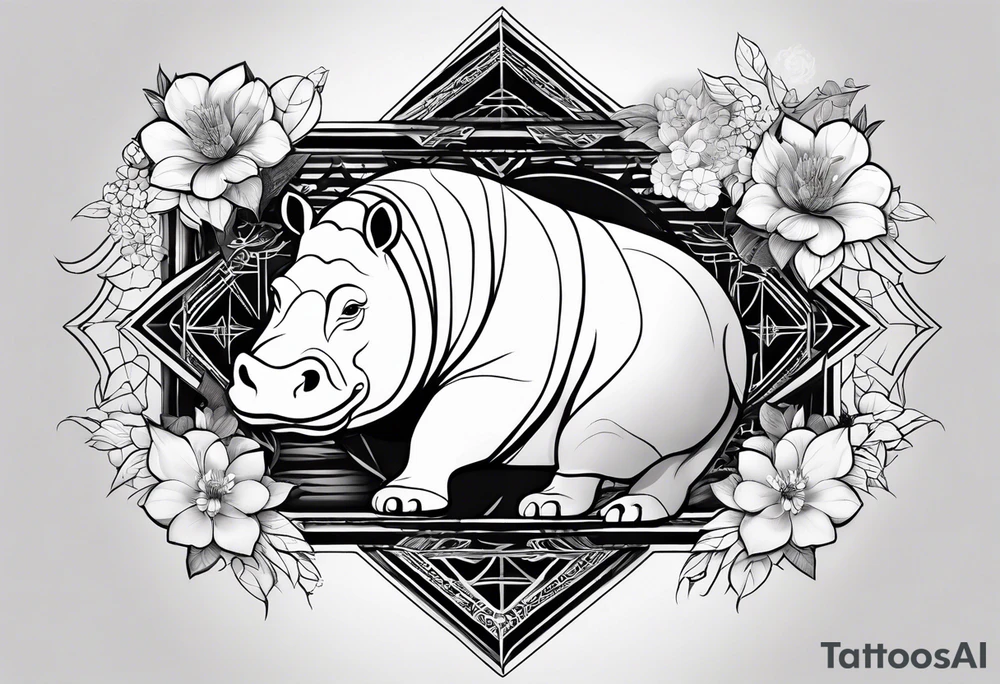 Very asymmetrical, +geometric pattern, with realistic full moon, with seeious looking hippo, +zen feel, + Buddhism touch, +tribal, +geometric
with wintersweet flower bud, +portrait orientation, +inkart touch, tattoo idea