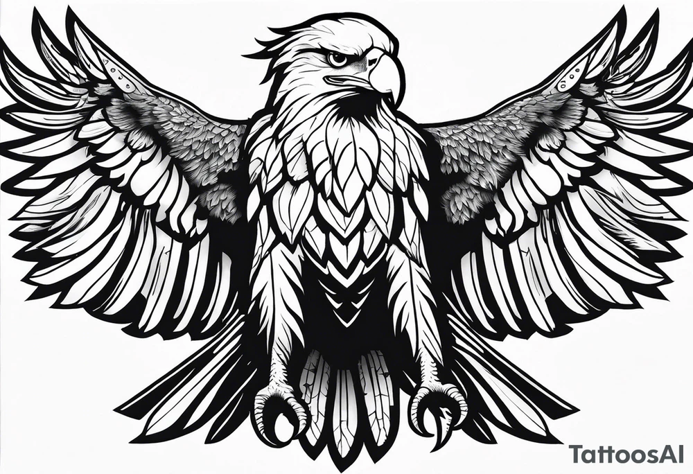 realistic eagle full body  sit face front tattoo idea