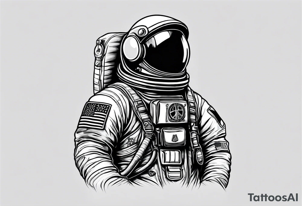 Astronaut wearing a peace flag tattoo idea