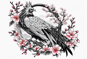 traditional Japanese phoenix and cherry blossoms no background tattoo idea