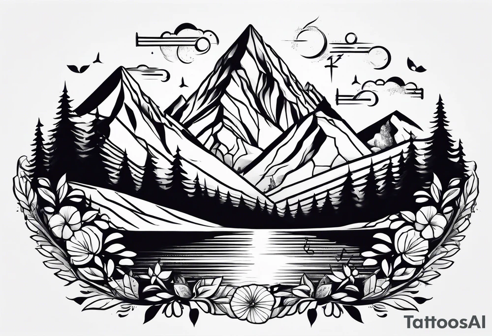 Travel, mountains, food, music, dance tattoo idea