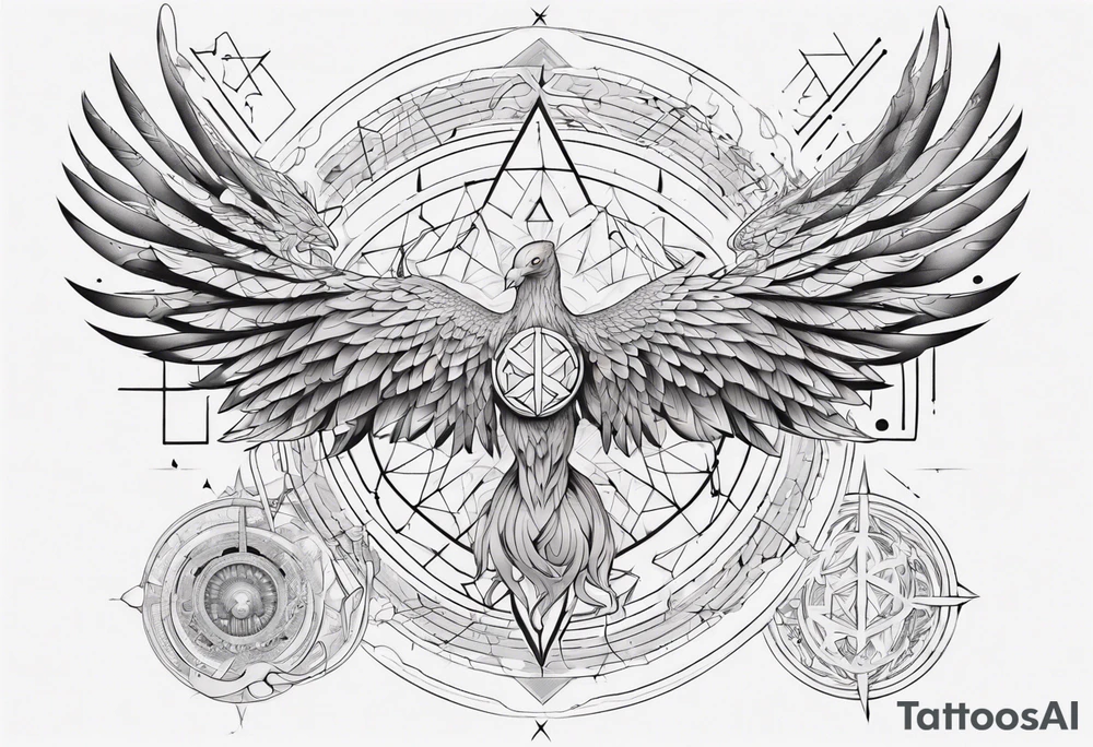 sacred geometry Metatron's cube with phoenix Sleeve for woman's arm tattoo idea
