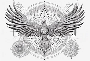 sacred geometry Metatron's cube with phoenix Sleeve for woman's arm tattoo idea