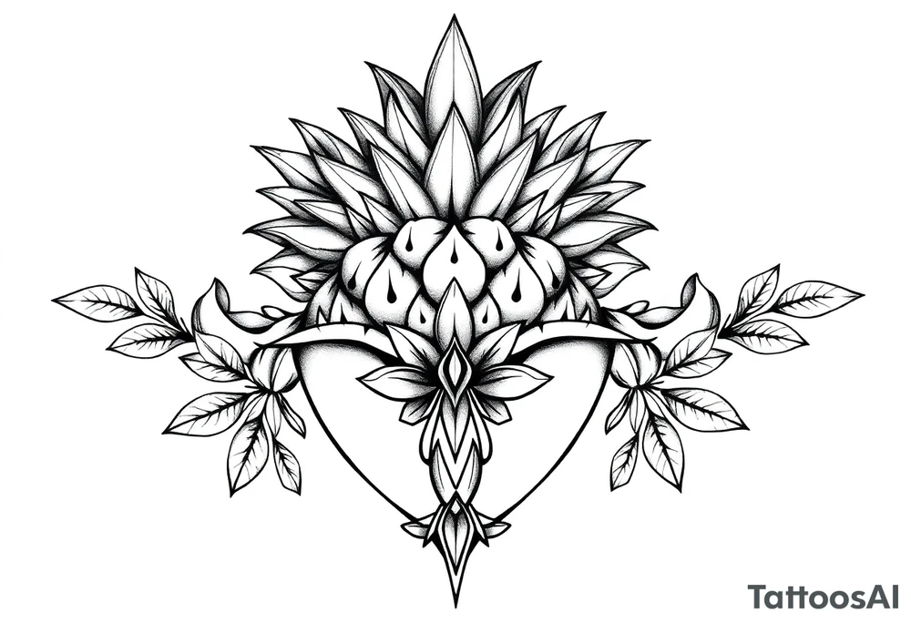 Bushy crown pineapple vagina, design to go over vagina , erotic vagina area design, anus to be at the bottom tattoo idea
