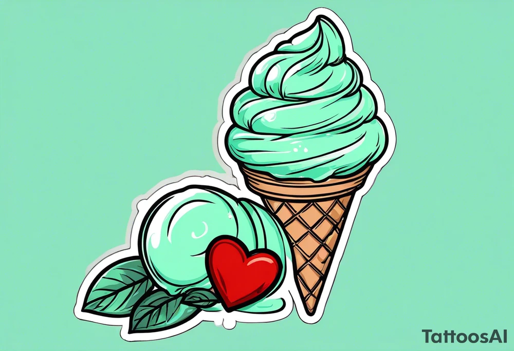 simple mint chocolate chip ice cream cone with small red heart on it somewhere. tattoo idea