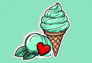 simple mint chocolate chip ice cream cone with small red heart on it somewhere. tattoo idea