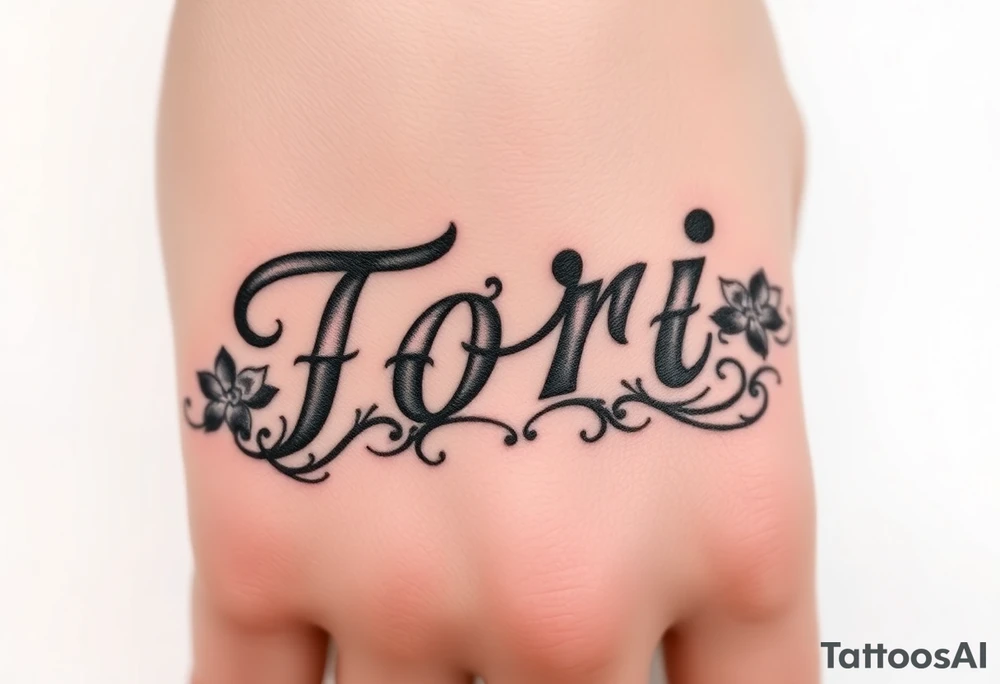 Name Tori with designs tattoo idea