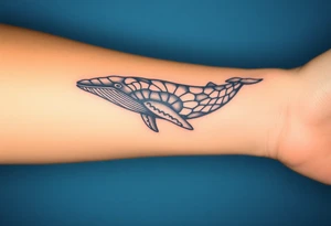 Blue whale flying above nyc tattoo idea