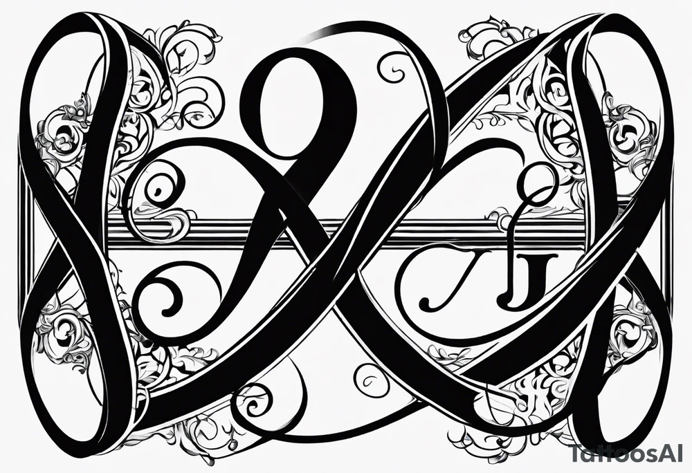 Simple Infinity symbol with a capital letter B in the center, a capital letter J in the left side, and a capital letter J in the right side tattoo idea