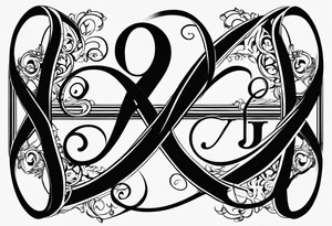 Simple Infinity symbol with a capital letter B in the center, a capital letter J in the left side, and a capital letter J in the right side tattoo idea