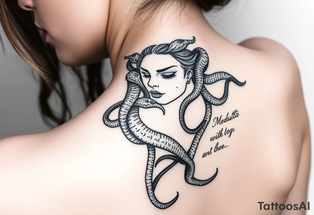Medusa with snakes and quote and girly tattoo idea