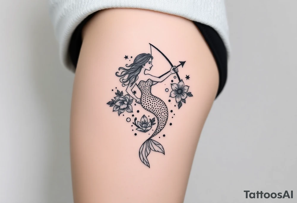 mermaid and sea flowers, Sagittarius tattoo idea