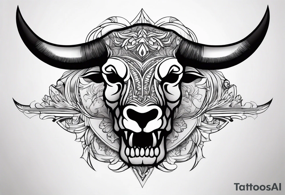 skull of a bull with a line frame, realistic, simple tattoo idea