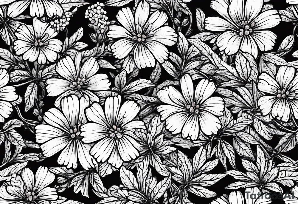 Generate a picture of Vervain (Verbena) flowers with small leaves around them. tattoo idea