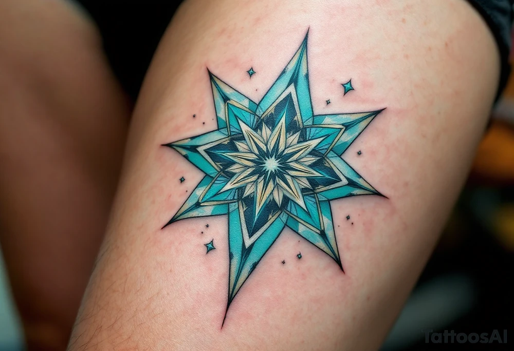 turquoise eight-pointed star tattoo brings peace, protection, and emotional healing. tattoo idea