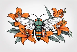 Neo traditional Cicada with orange lily tattoo idea