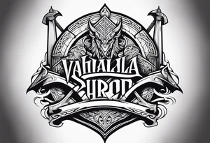 Valhalla sword shield dragon axe viking church tattoo idea