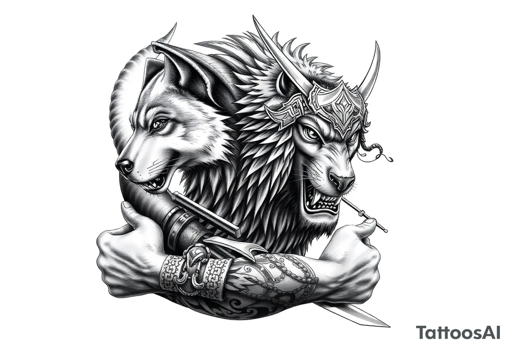 Hyper realistic Wolf, Samurai tattoo idea