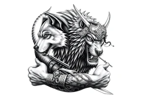 Hyper realistic Wolf, Samurai tattoo idea