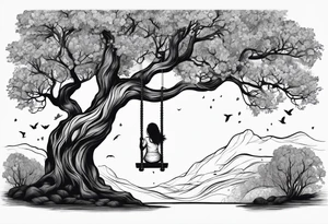 Wollow tree. Girl on a swing. tattoo idea