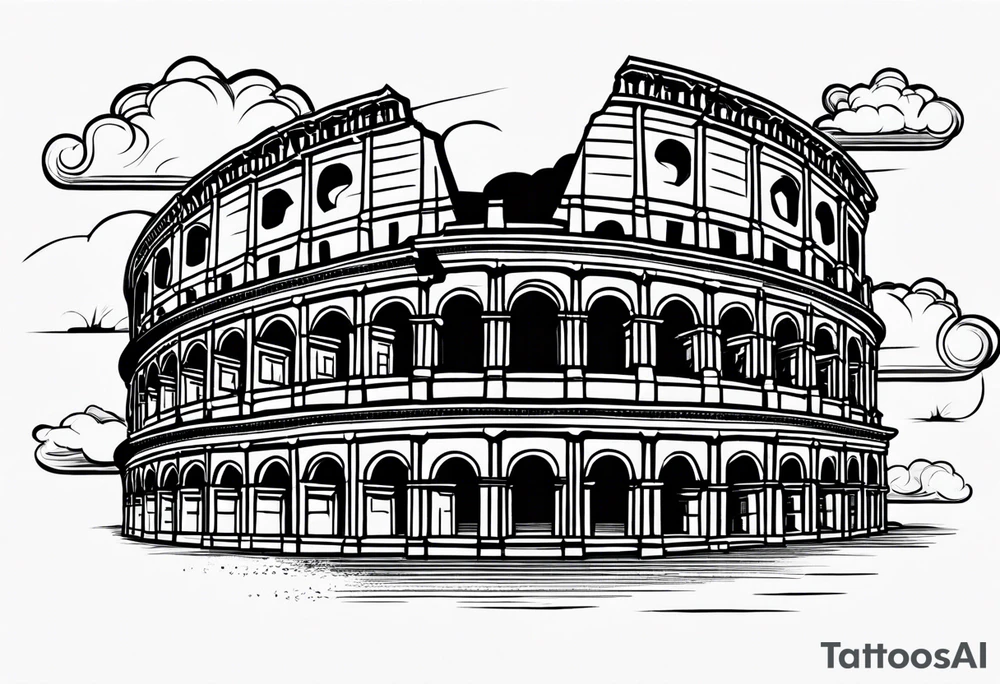 Roman colosseum with clouds tattoo idea