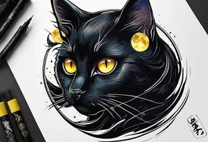 Black Cat with yellow eyes, floating in space tattoo idea