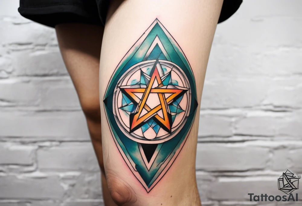 knee tattoo with unicursal hexagram in the style of Darwin Enriquez tattoo idea