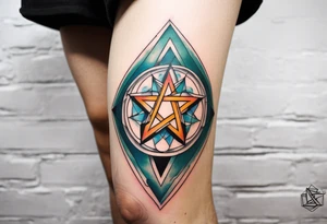 knee tattoo with unicursal hexagram in the style of Darwin Enriquez tattoo idea