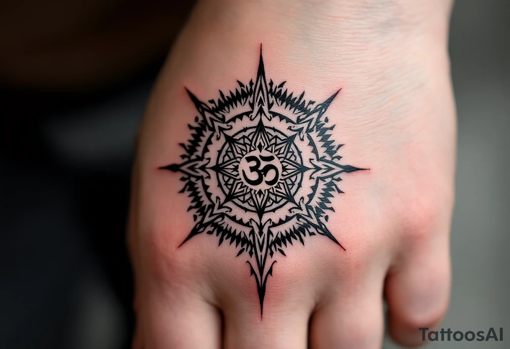 8 point wheel of Dharma with an ohm symbol in the middle tattoo idea