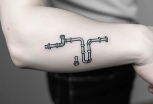 extremely detailed system of small plumbing pipes with each pipe ending without a curved pipe tattoo idea