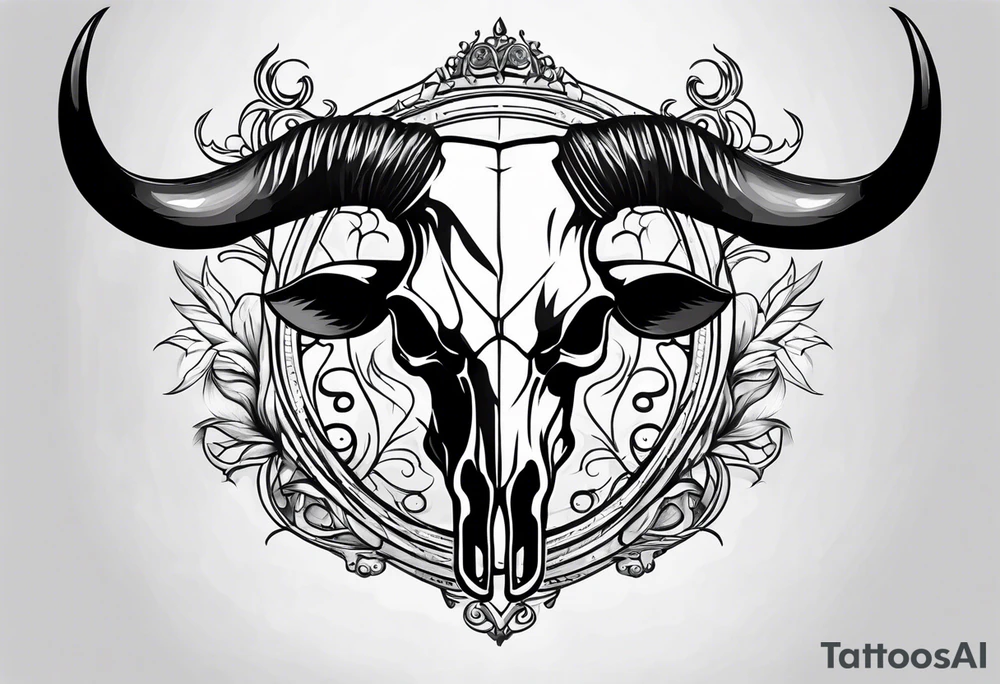 Long horn skull realistic tattoo idea