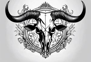 Long horn skull realistic tattoo idea