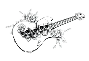 Electric guitar with skulls and roses printed on it tattoo idea