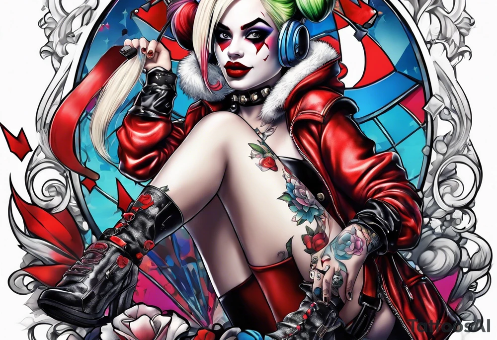 Harley Quinn sitting full body tattoo idea