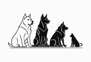 2 big dogs 3 small dogs and one black cat tattoo idea