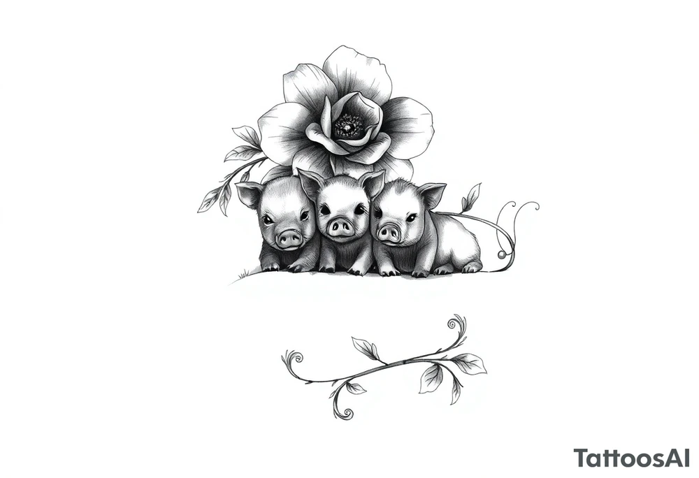 3 little piggy's hiding under a flower tattoo idea