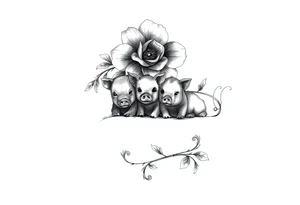3 little piggy's hiding under a flower tattoo idea
