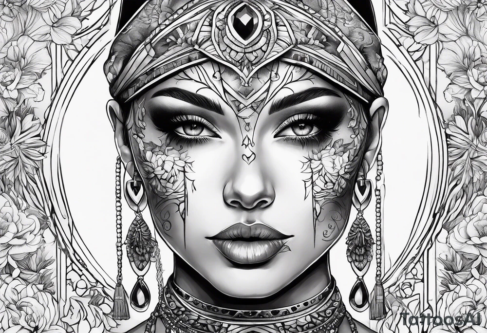Démone avec crâne dans la main tattoo idea