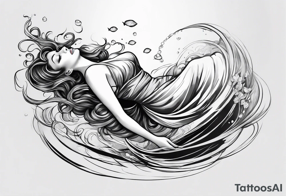 top down angle of woman floating in water tattoo idea
