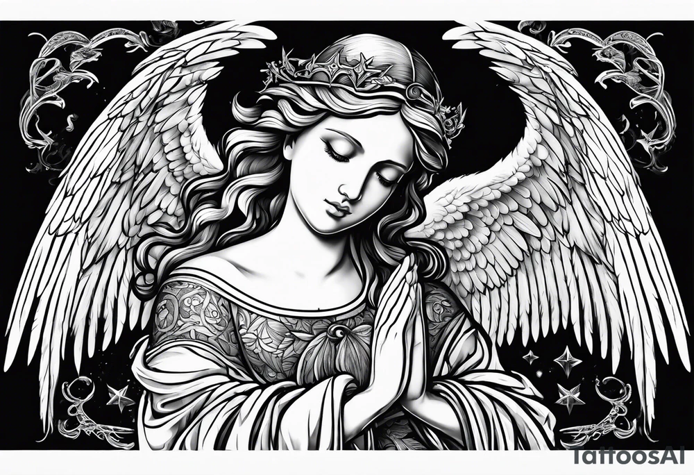 Angel with prayer hands tattoo idea