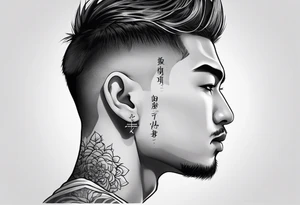 Tattoo behind the ear saying “only one life” in Japanese on male tattoo idea