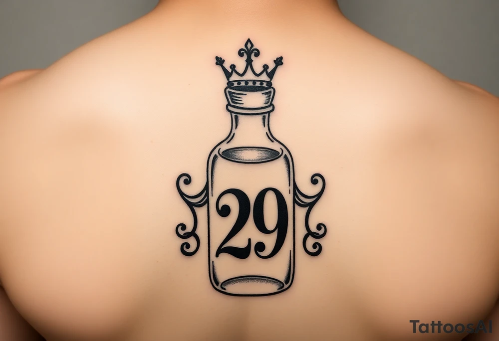 Baby bottle with crown and number 29 tattoo idea