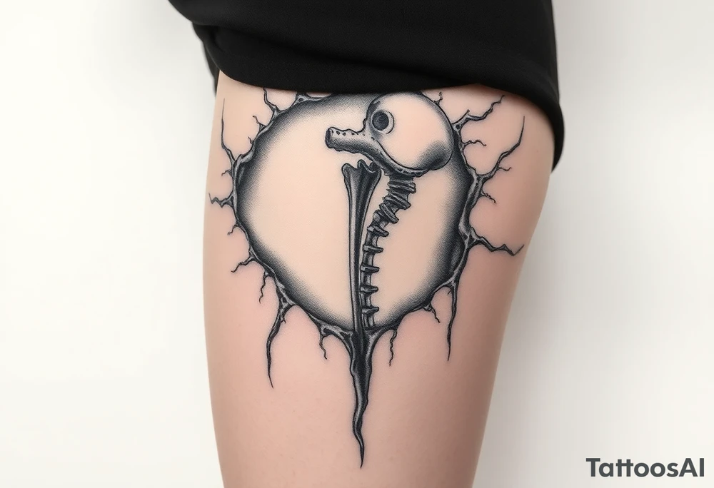 A big slash wound revealing a robotic bone under the skin tattoo idea
