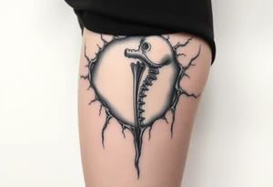 A big slash wound revealing a robotic bone under the skin tattoo idea
