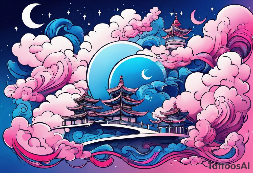 Blue and Pink Clouds tattoo idea