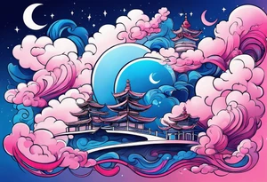 Blue and Pink Clouds tattoo idea